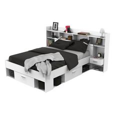 Lit+tête de lit avec rangements LIMA, couchage 140x190/200cm