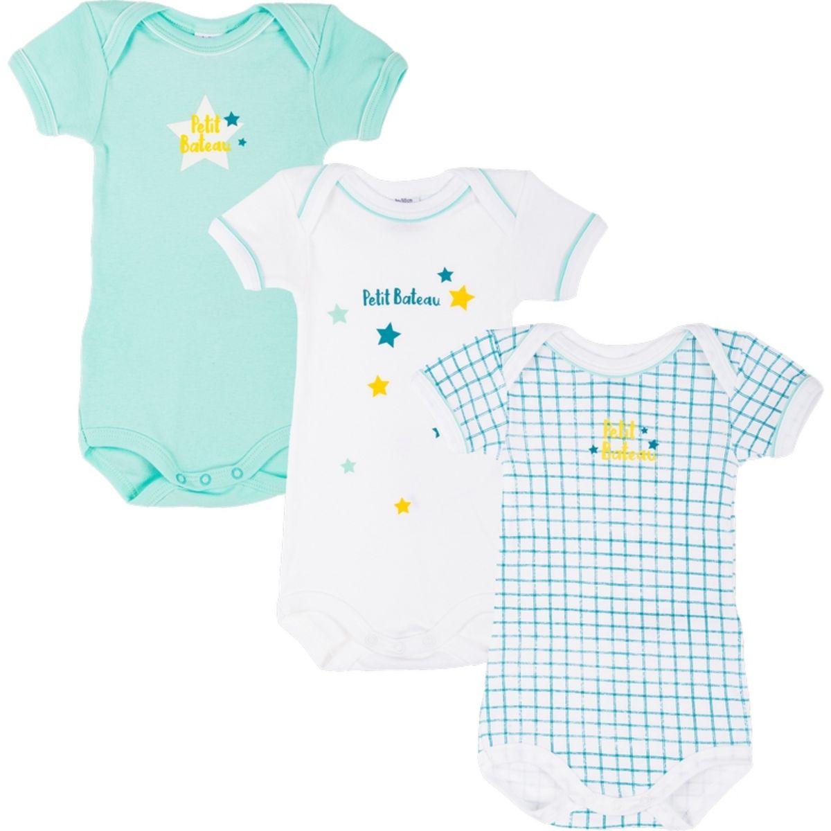 PETIT BATEAU Lot de 3 bodies manches courtes bébé fille pas cher 