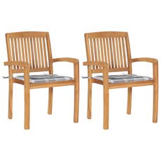 Chaises de jardin 2 pcs avec coussins a carreaux gris Teck