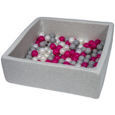  Piscine à balles pour enfant, 90x90 cm, Aire de jeu + 150 balles perle, rose, gris