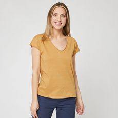 IN EXTENSO T-shirt manches courtes col v beige femme (Beige foncé)