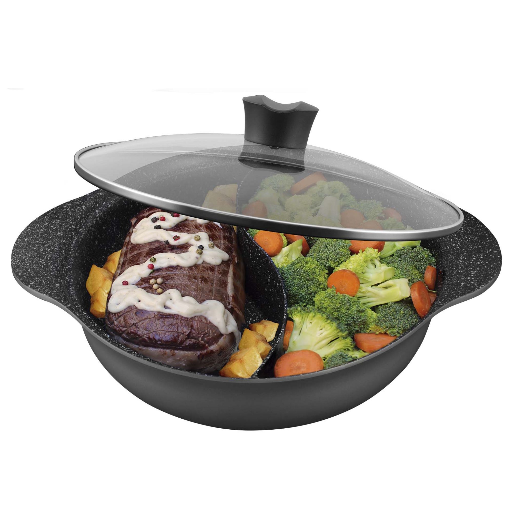 KITCHEN PRO Cocotte duo + couvercle en verre 4L 28 cm pas cher 