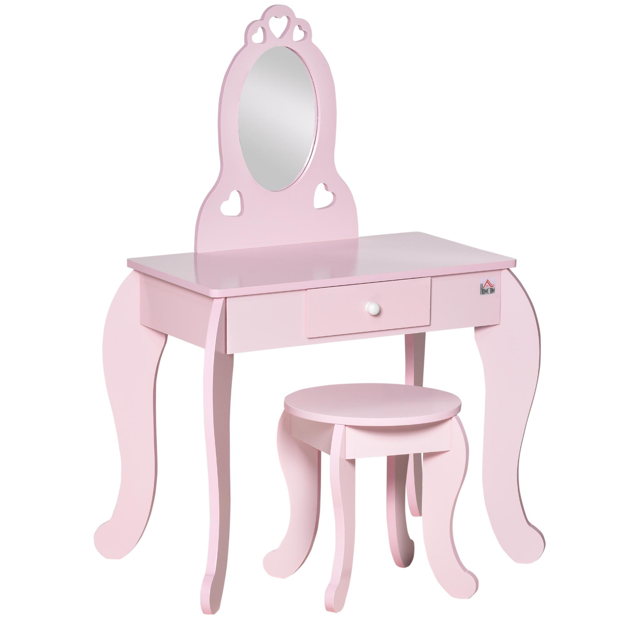 HOMCOM Coiffeuse Enfant Table de Maquillage Fonction de Lumière et de  Musique Fuchsia Rose Blanc 