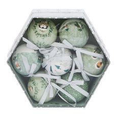 ACTUEL  Boîte boules en papier décorées grises x7 thème nature 7 pièces