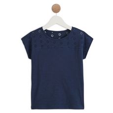 IN EXTENSO T-shirt manches courtes bi matière fille (Bleu foncé)