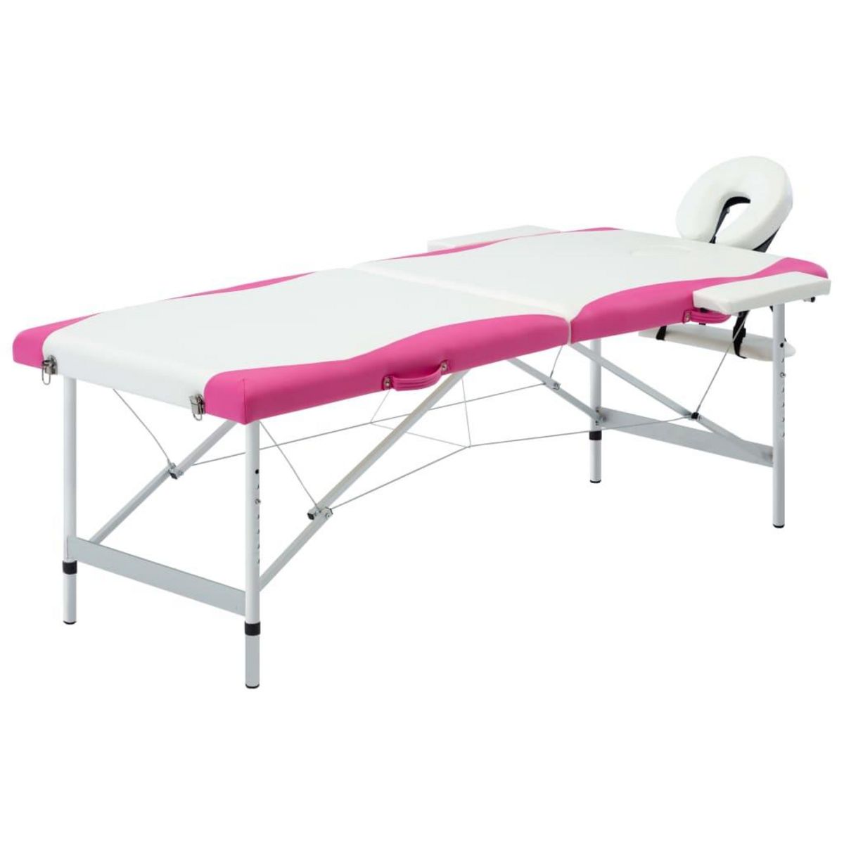 VIDAXL Table de massage pliable 2 zones Aluminium Blanc et rose