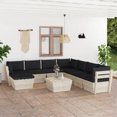Salon de jardin palette 9 pcs avec coussins Epicea impregne