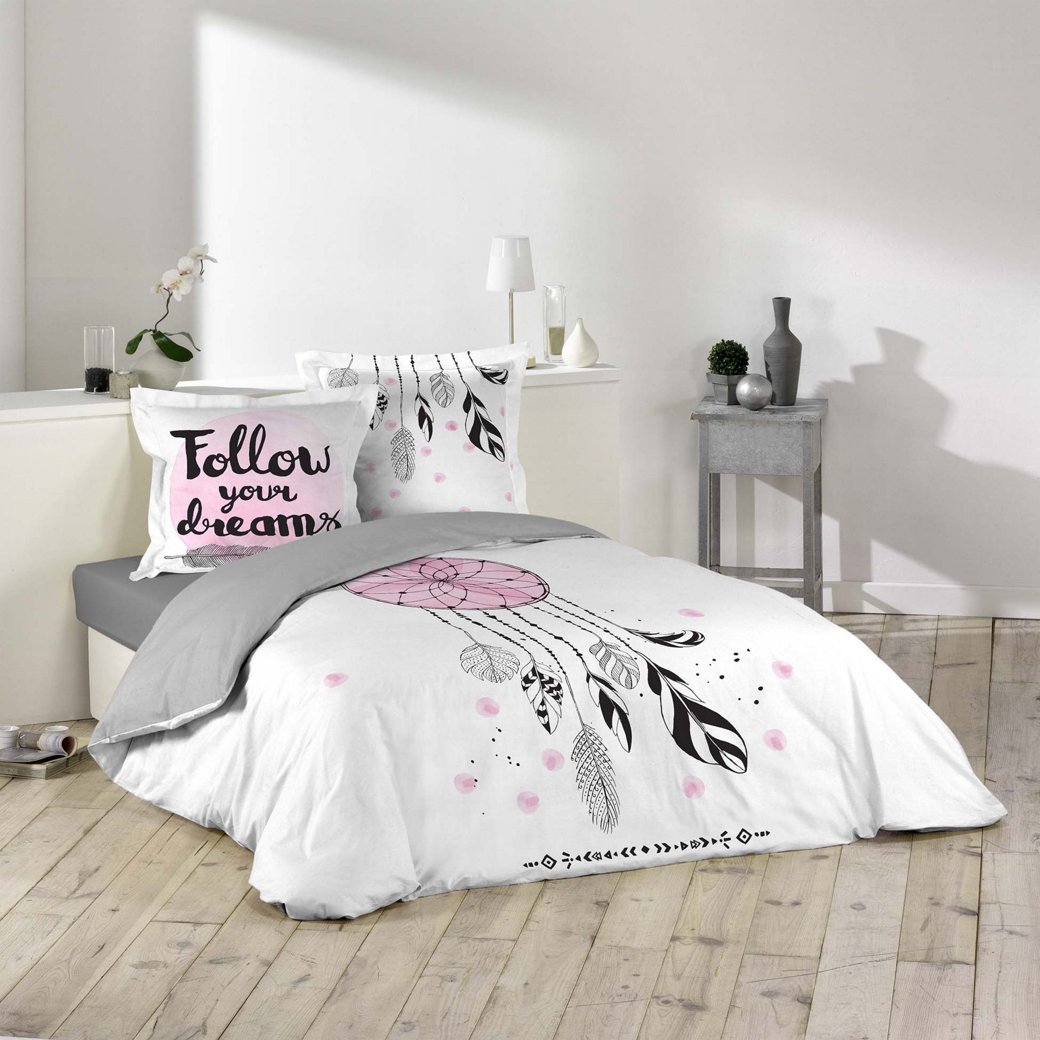 Parure Housse de Couette Coton Kids Happy 2.6 rose attrape reve