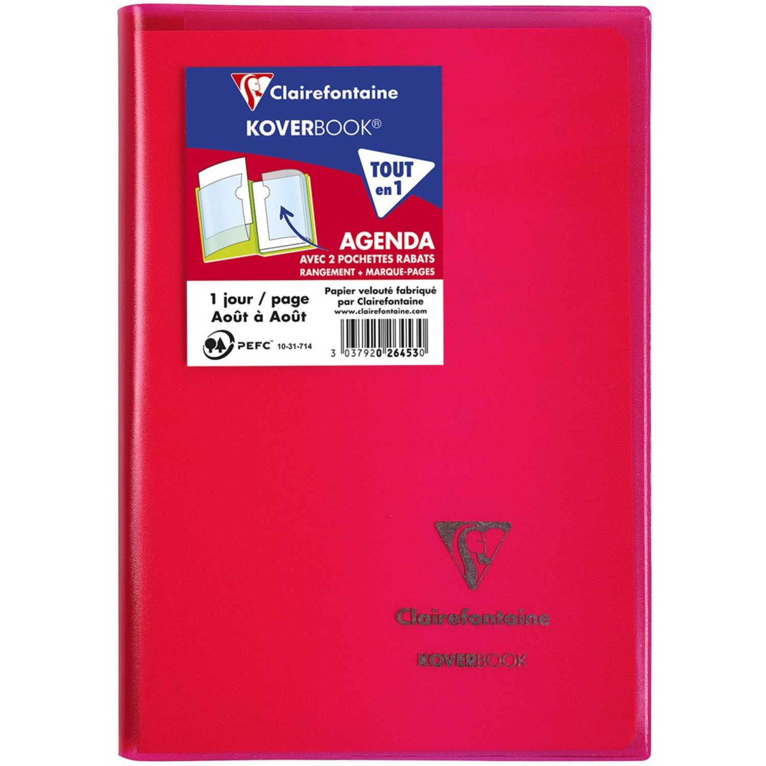 Agenda 12M Journalier Grand Format Couverture Dure Rouge