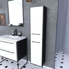 Colonne de salle de bain NOIR MAT 30x35x150 cm avec 2 portes blanches et poignées noir mat - STRUCT