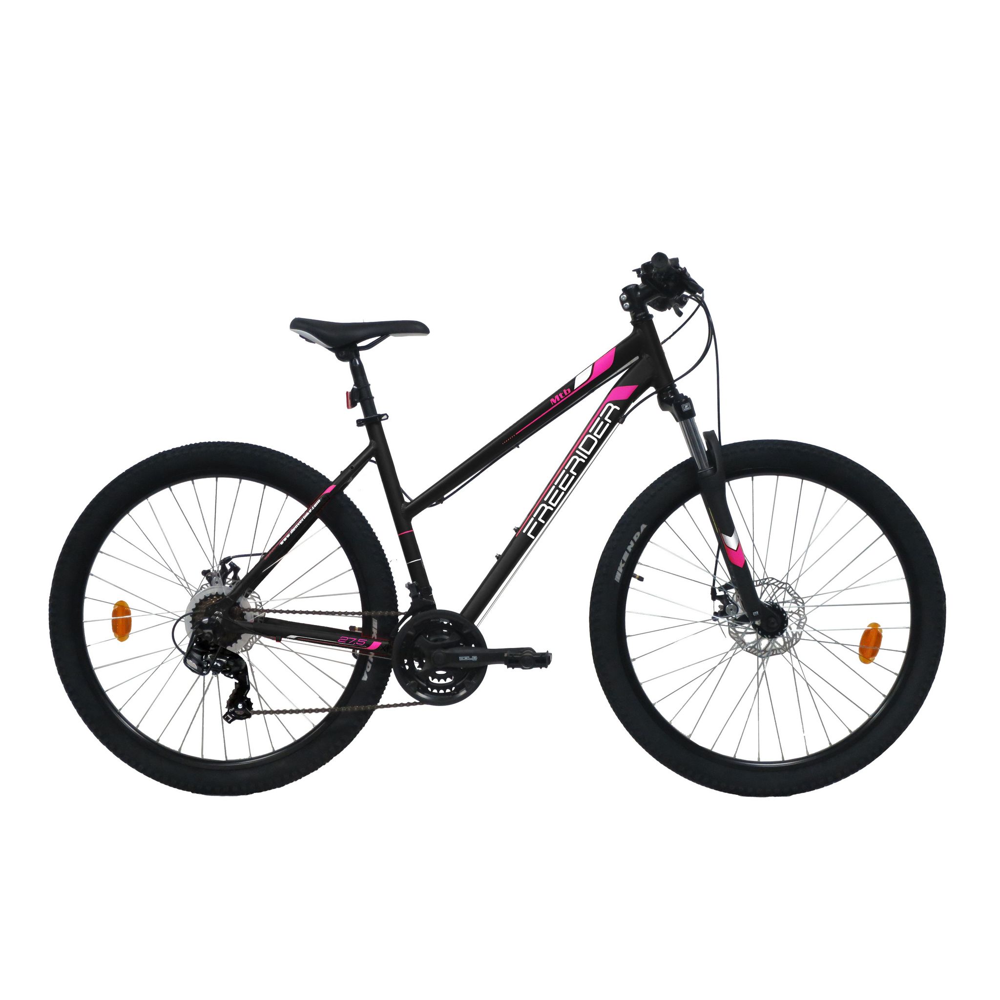 VTT 26'' Tout Suspendu Femme e /Neon - Cadre acier - Double Freins à  Disque - Potence Head set - Dérailleur arrière Shimano Tourney TY300 -  Poignées à Gâchettes Shimano ST-EF500 pas cher 