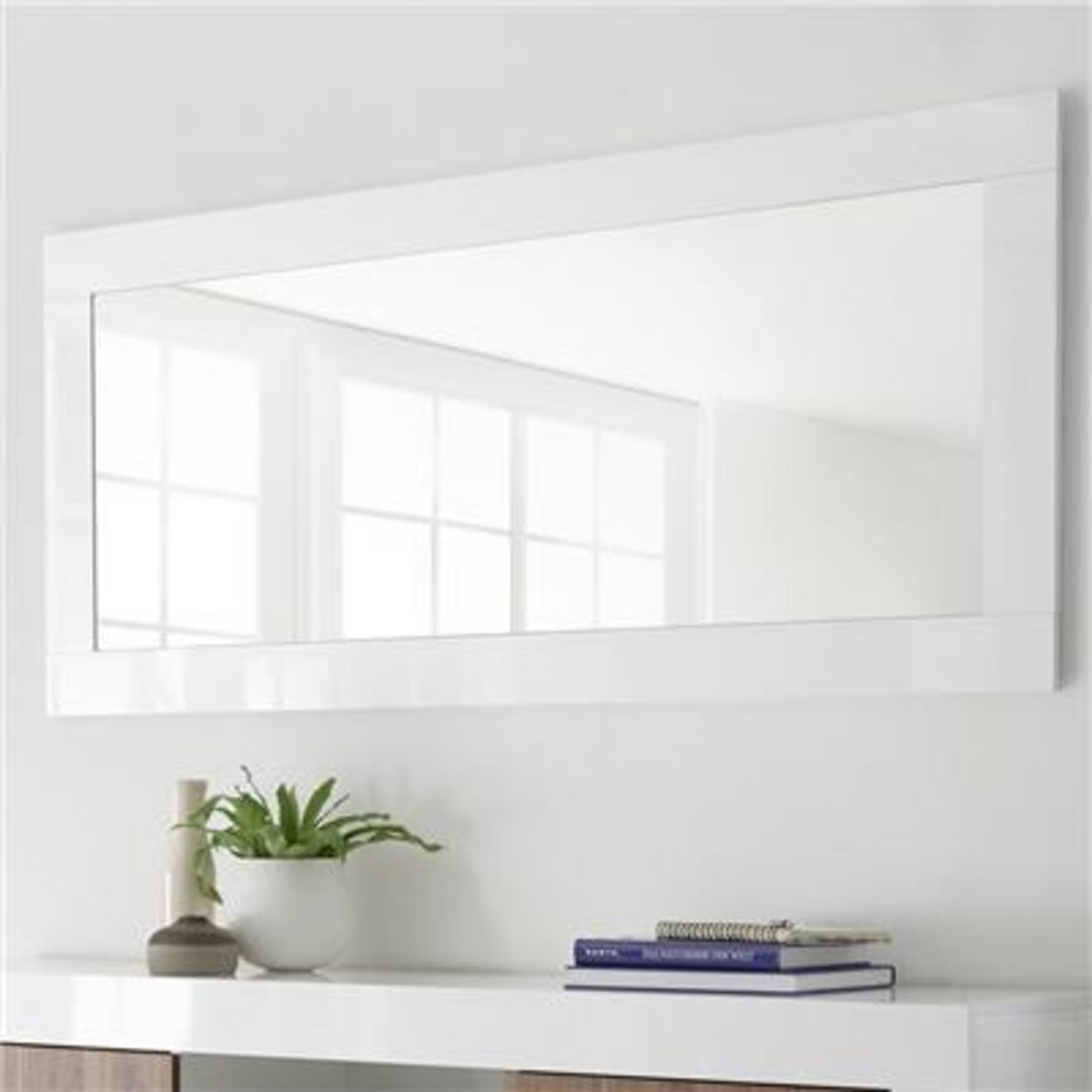 KASALINEA Miroir mural blanc laqué MABEL-L 170 x P 5 x H 75 cm- Blanc