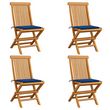 Chaises de jardin avec coussins bleu royal 4 pcs Bois de teck