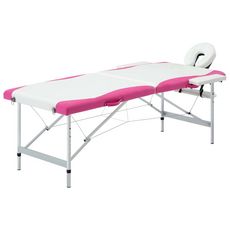 Table de massage pliable 2 zones Aluminium Blanc et rose
