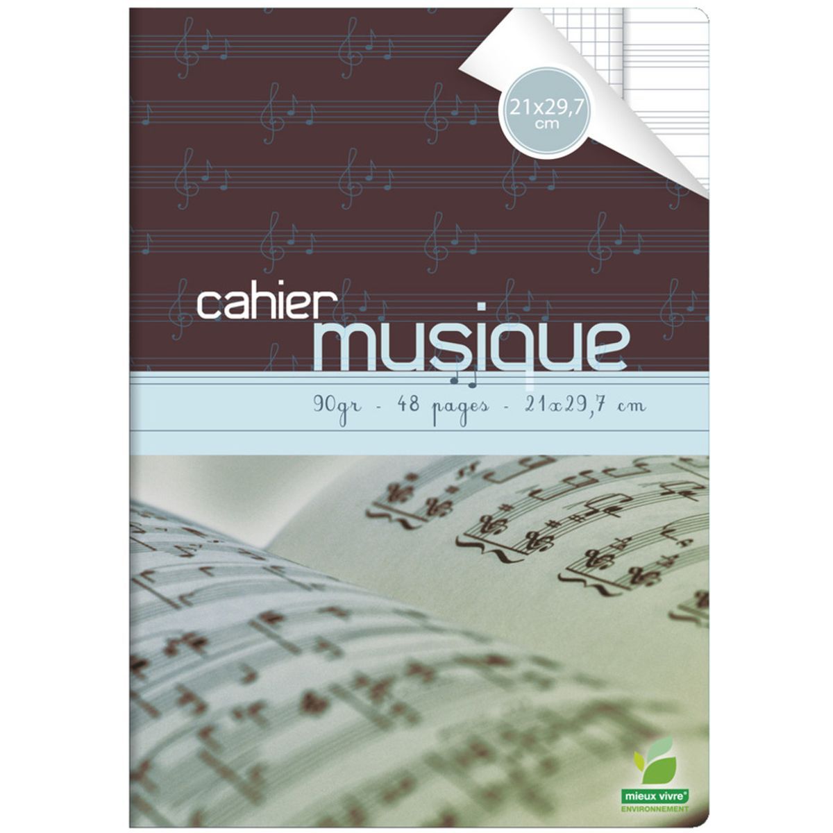 Cahier de Musique - Petits carreaux + pages de 12 portées 