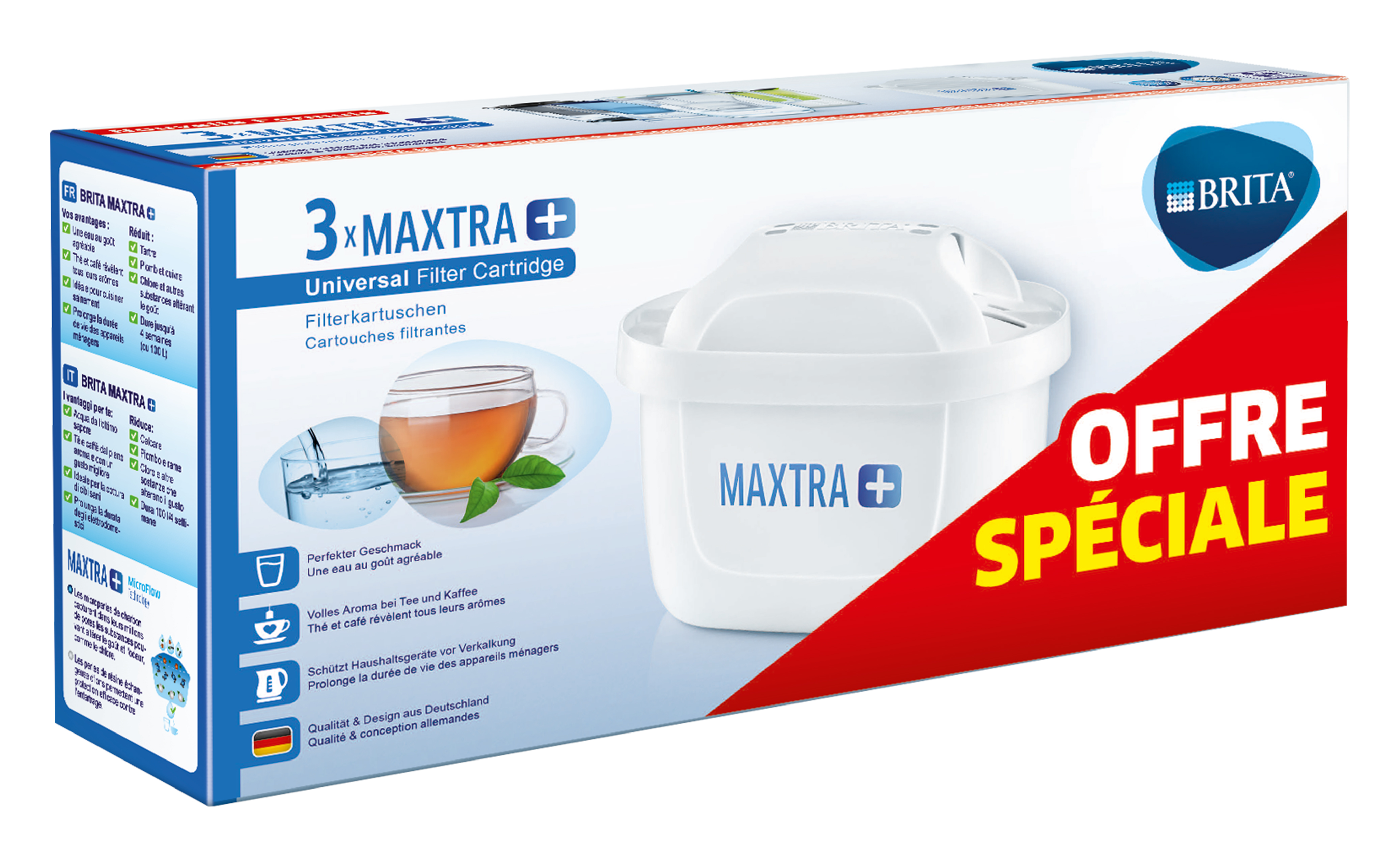 Cartouche de filtre à eau Brita Maxtra+, blanche, Plastique, blanc, Lot de 3