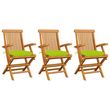 Chaises de jardin avec coussins vert vif 3 pcs Bois de teck