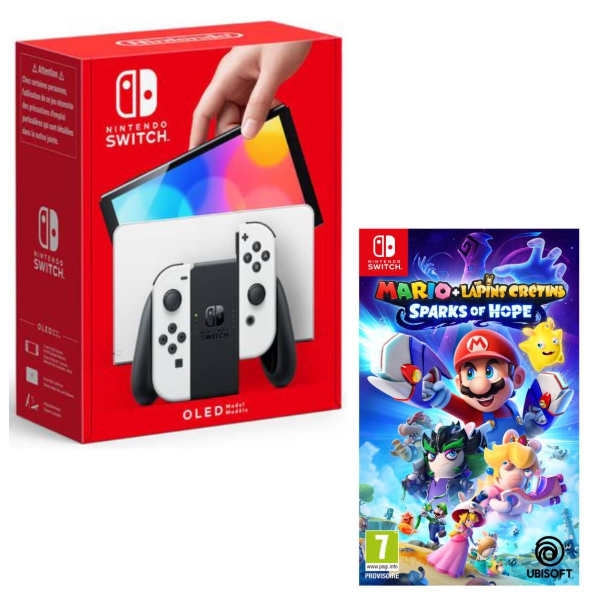 NINTENDO Console Nintendo Switch (modèle OLED) Joy-Con Blanc + Mario + The Lapins Crétins Sparks of Hope Nintendo Switch