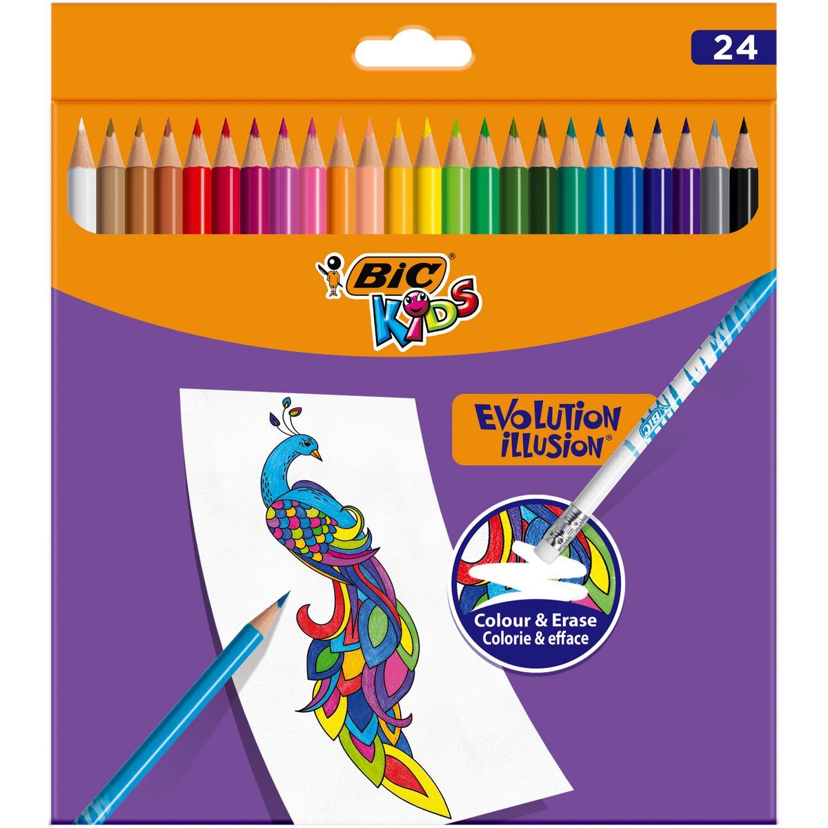 BIC Etui de 24 crayons de couleur effaçables Kids Evolution