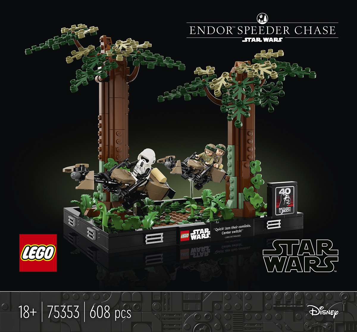 LEGO 75353 Star Wars Diorama de la Course-Poursuite en Speeder sur Endor,  Maquette avec Luke Skywalker, Princesse Leia et Scout Trooper Plus Speeder