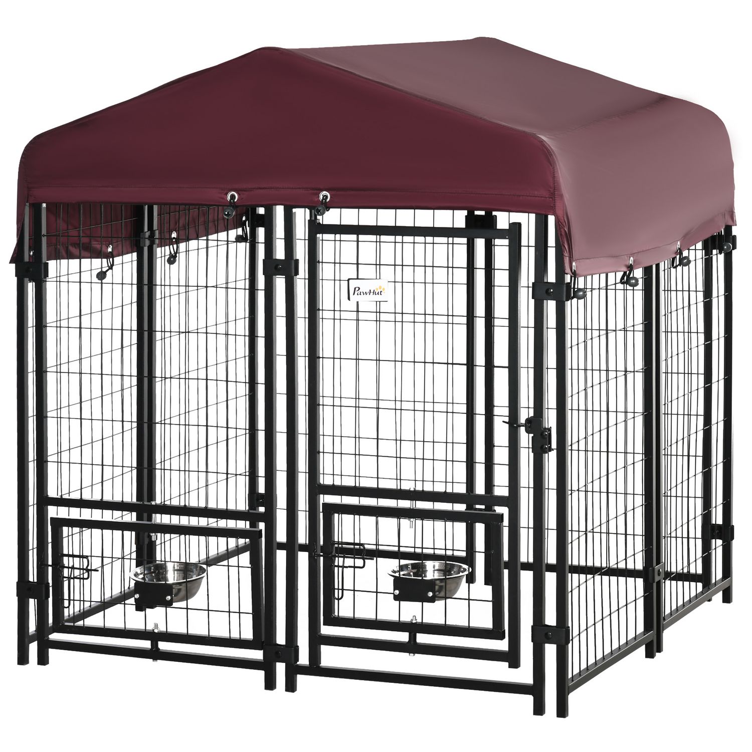 PAWHUT PawHut Barrière de sécurité - parc enclos chien modulable pliable -  porte verrouillable - 6 panneaux acier et PP - dim. 362,5L max. x 76H cm  noir pas cher 