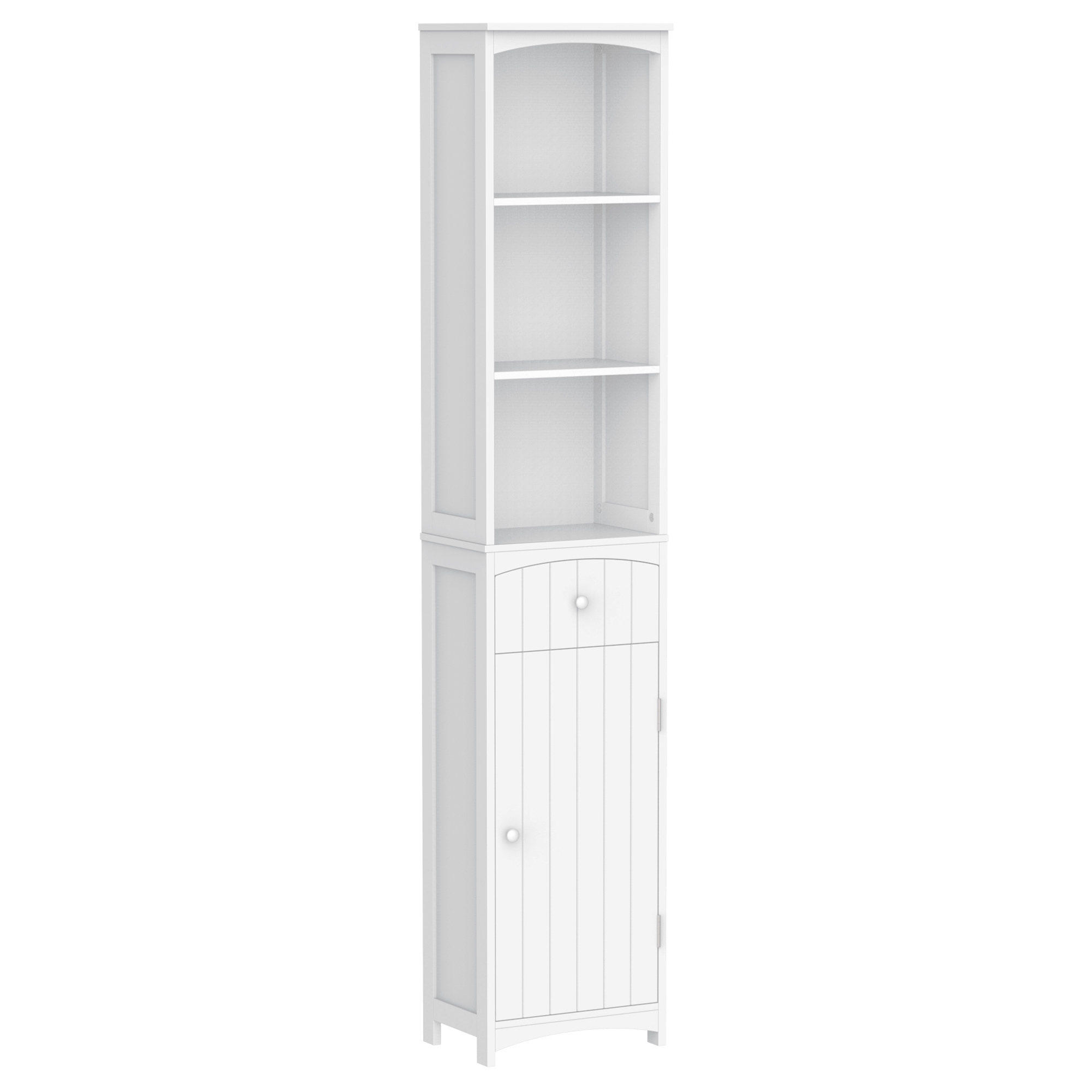 HOMCOM Meuble colonne rangement salle de bain sur pied dim. 40L x 34l x  154H cm 3 étagères + panier à linge panneaux particules blanc pas cher 