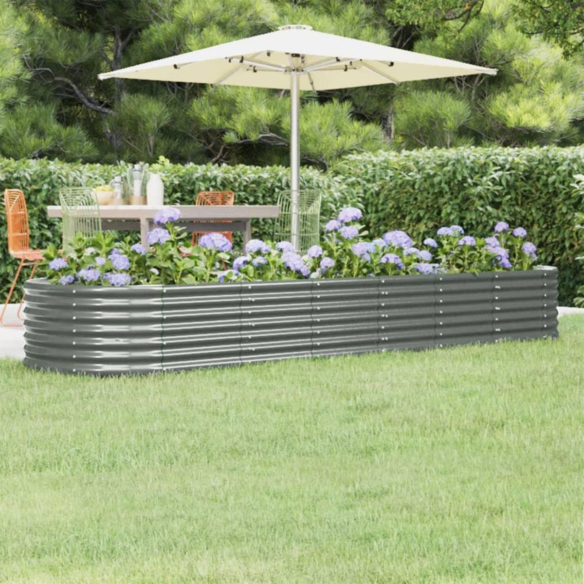 VIDAXL Lit sureleve de jardin Acier enduit de poudre 296x80x36 cm gris