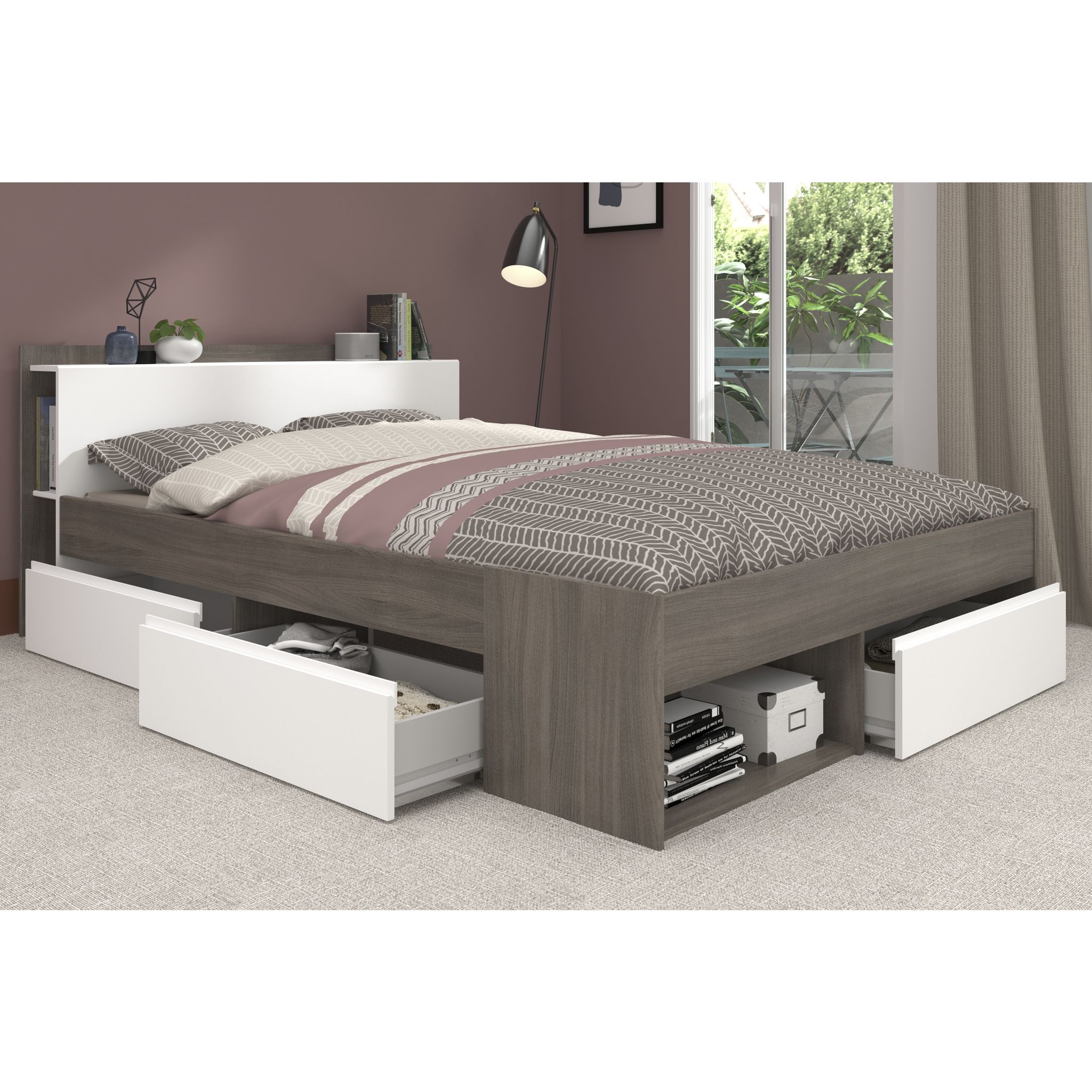 Lit adulte Lit double lit avec espace de rangement Lit 140 x 200