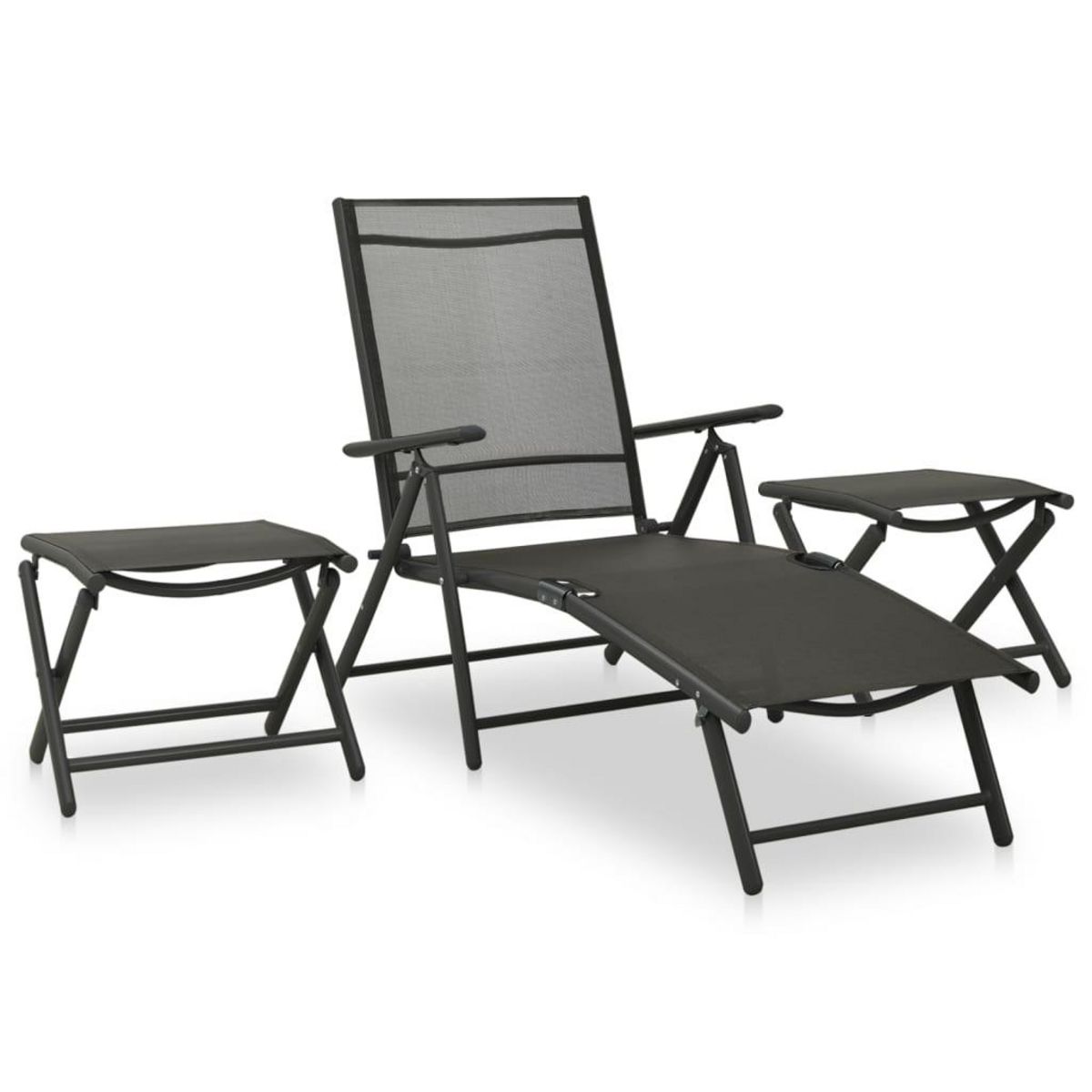 VIDAXL Salon de jardin 3 pcs Textilene et aluminium Noir