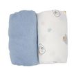 Babycalin Lot de 2 draps housse imprimé ours/uni bleu . Coloris disponibles : Bleu