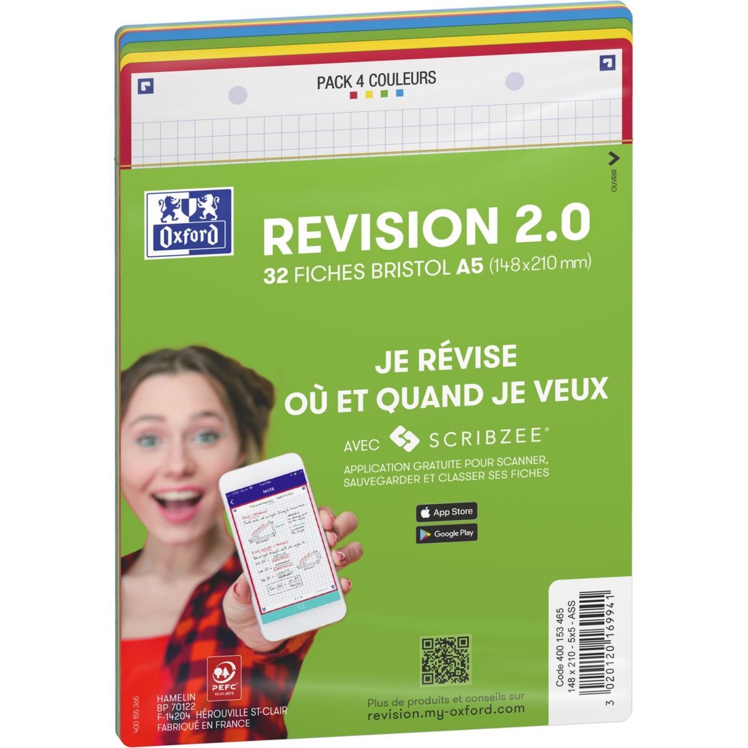 HYPERBURO  FICHES BRISTOL OXFORD REVISION 2.0 A5 PERFOREE 32 FICHES/FILM  Q5X5 CARTON ASSORTI