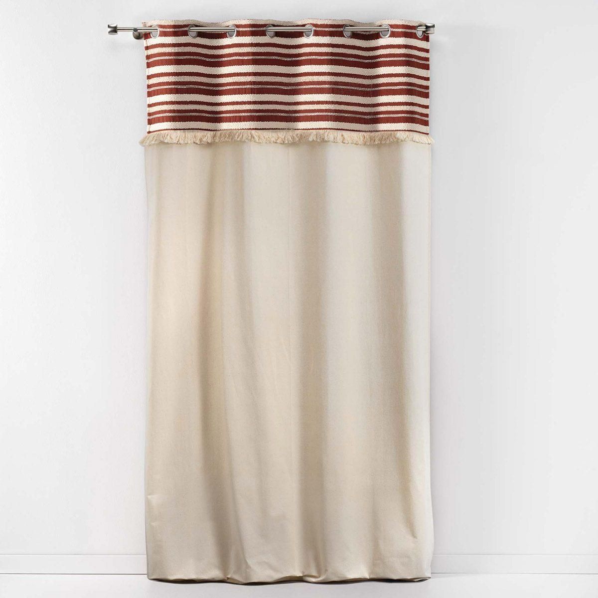 Douceur d'Intérieur Rideau à œillets 140x240 uni top tissé franges Atlas terracotta coton