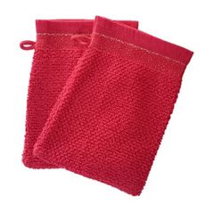ACTUEL Lot de 2 gants de toilette unis en pur coton qualité Zéro Twist 500 g/m² (Rouge )