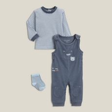 Ensemble salopette, tee-shirt et chaussettes bébé