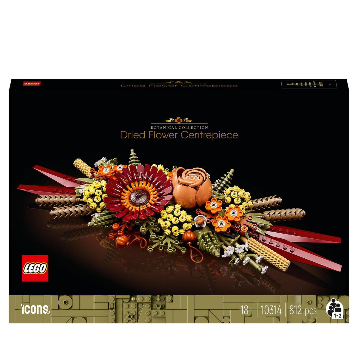LEGO Icons 10314 Le centre de table Fleurs séchées, Plantes Artificielles avec Rose et Gerbera, Décoration de Maison, Botanical Collection, Cadeau pour Adultes, édition 2023