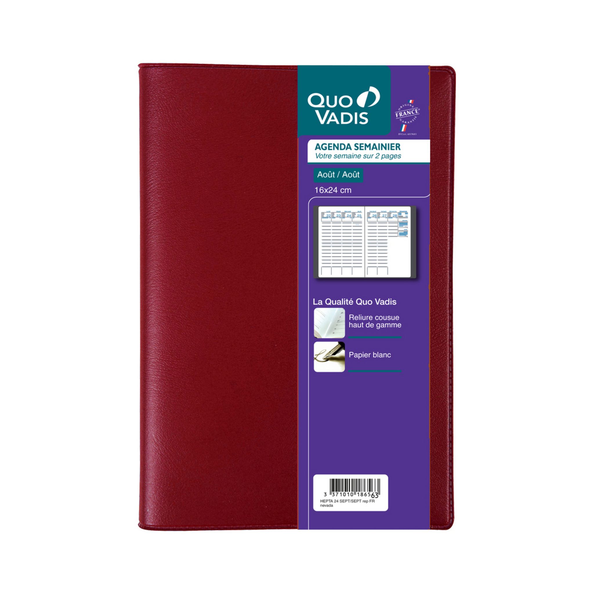 QUO VADIS Agenda semainier 10x15 cm Quovadis - Rouge pas cher 