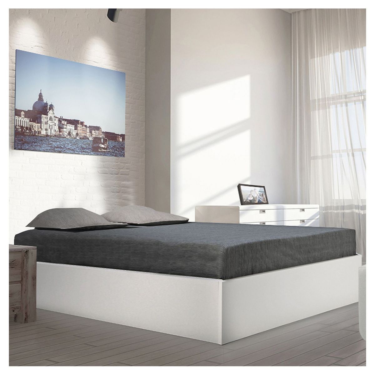 Ensemble Lit coffre avec sommier relevable 140x190 cm BARCELONA + matelas  140x190 cm DIONE pas cher 