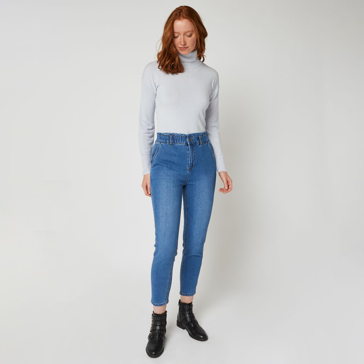 IN EXTENSO Jean mom taille haute élastiquée femme pas cher - Auchan.fr
