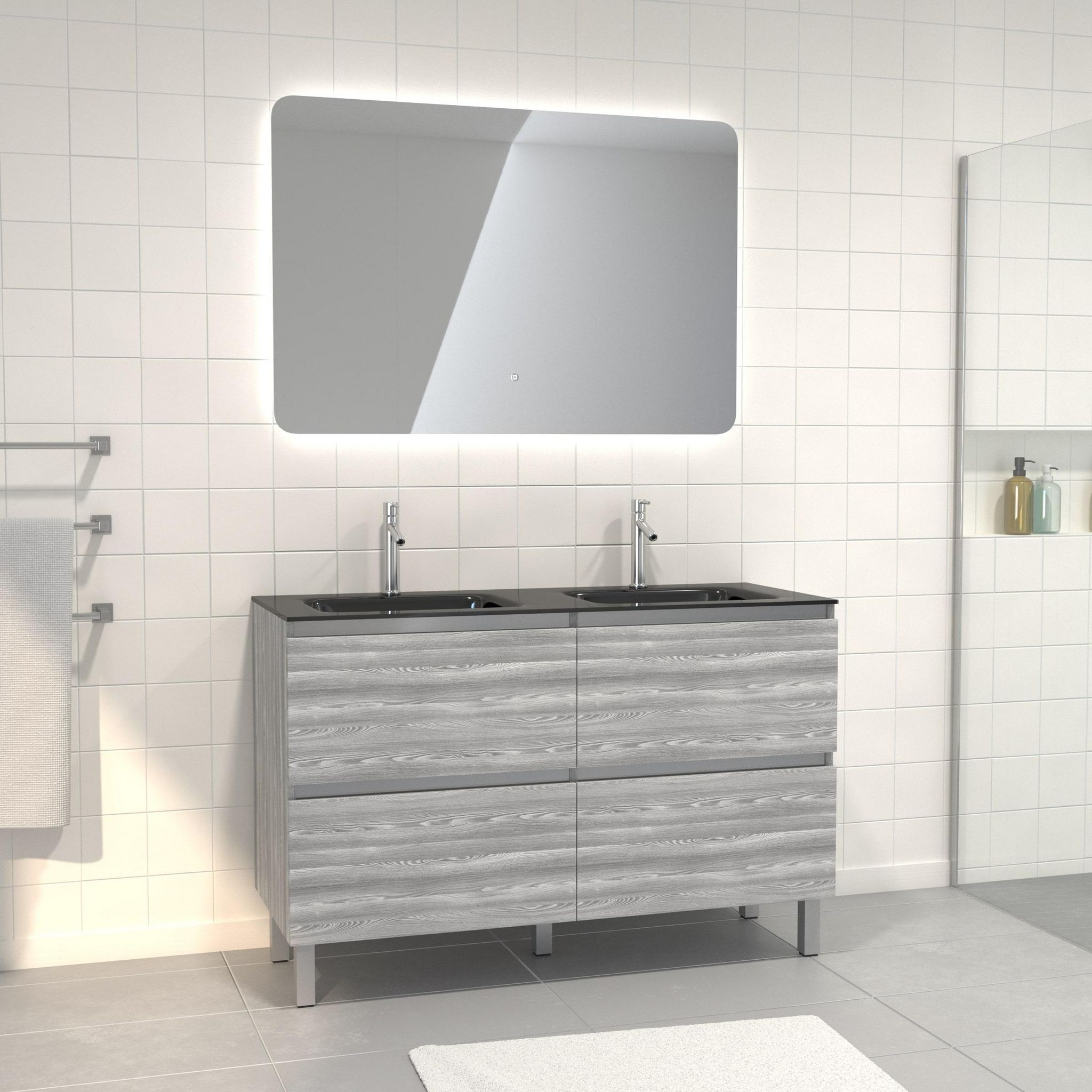 Miroir de salle de bain 80x65 cm + tablette FARO pas cher 