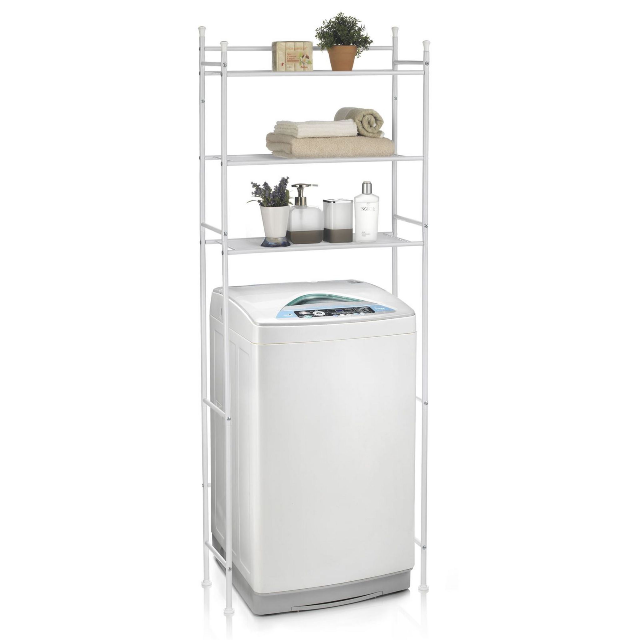 Lave linge Dans Salle De Bain Interdit IDIMEX Etagère de salle de bain LAVADORA meuble de rengement au-dessus des  toilettes wc ou lave-linge avec 3 tablettes, en métal blanc pas cher -  Auchan.fr