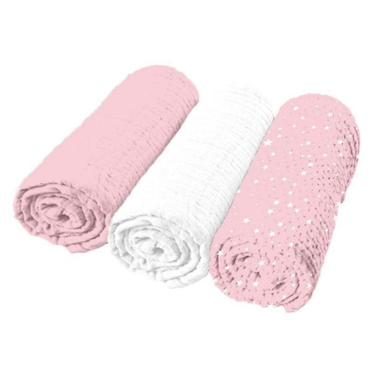 Paris Prix Lot de 3 Langes B b Absorbant 70x70cm Rose pas cher