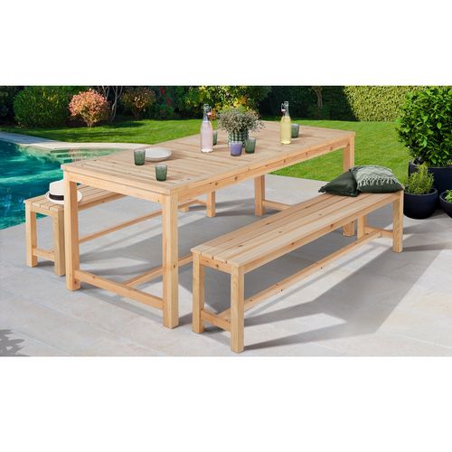 Salon repas de jardin en bois 180cm avec 2 bancs