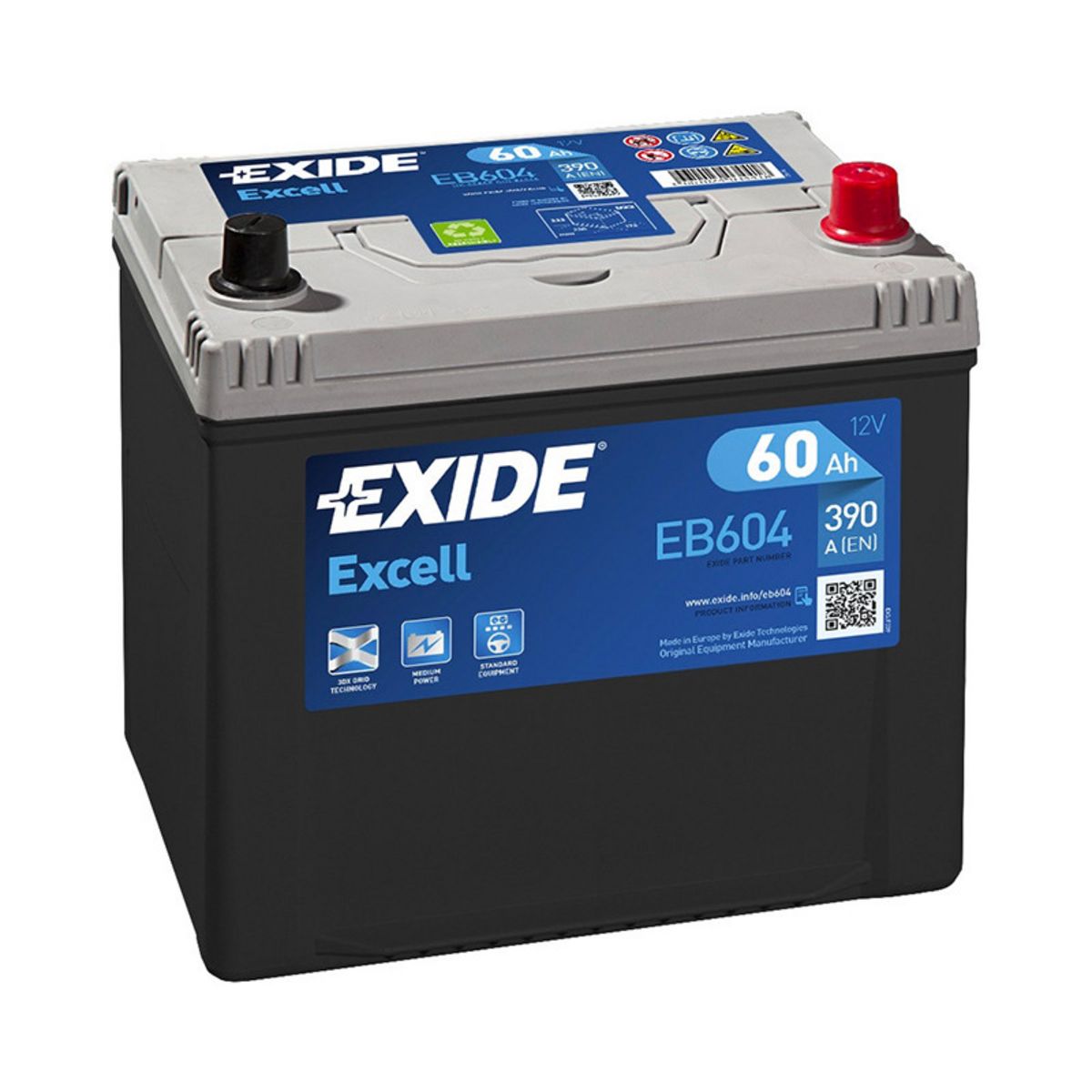 EXIDE Batterie Exide EB604 12v 60AH 390A FB604 Pas Cher - Auchan.fr