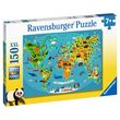 RAVENSBURGER Puzzle 150 pièces XXL - La carte du monde des animaux