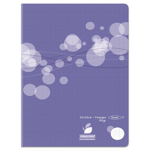 Cahier piqué polypro 24x32cm 96 pages grands carreaux Seyes violet motif ronds