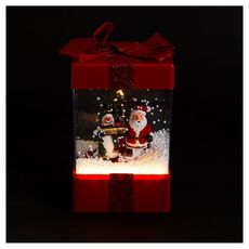 Lanterne boite cadeau neige avec père noël et bonhomme de neige 17 led 