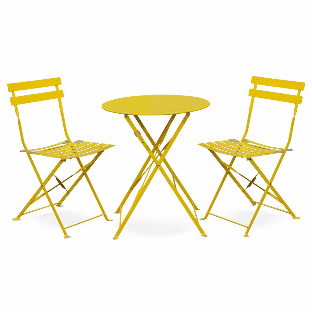 Salon de jardin bistro pliable - table ronde Ø 60 cm avec 2 chaises pliantes  - métal thermolaqué rouge - La Poste