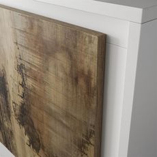 KASALINEA Buffet haut blanc laqué mat et couleur bois PACOME-L 106 x P 50 x H 146 cm- Blanc