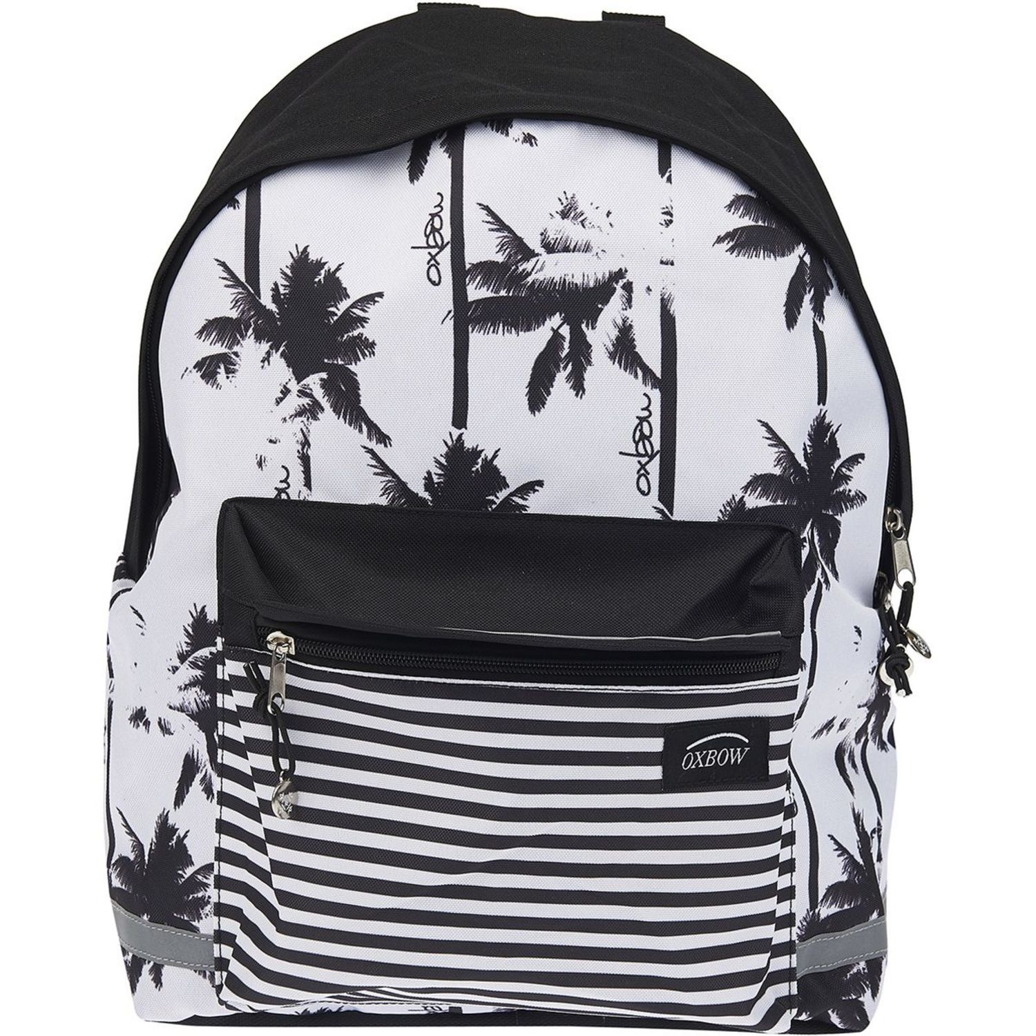 Oxbow Sac dos 1 compartiment noir et blanc motifs palmiers pas