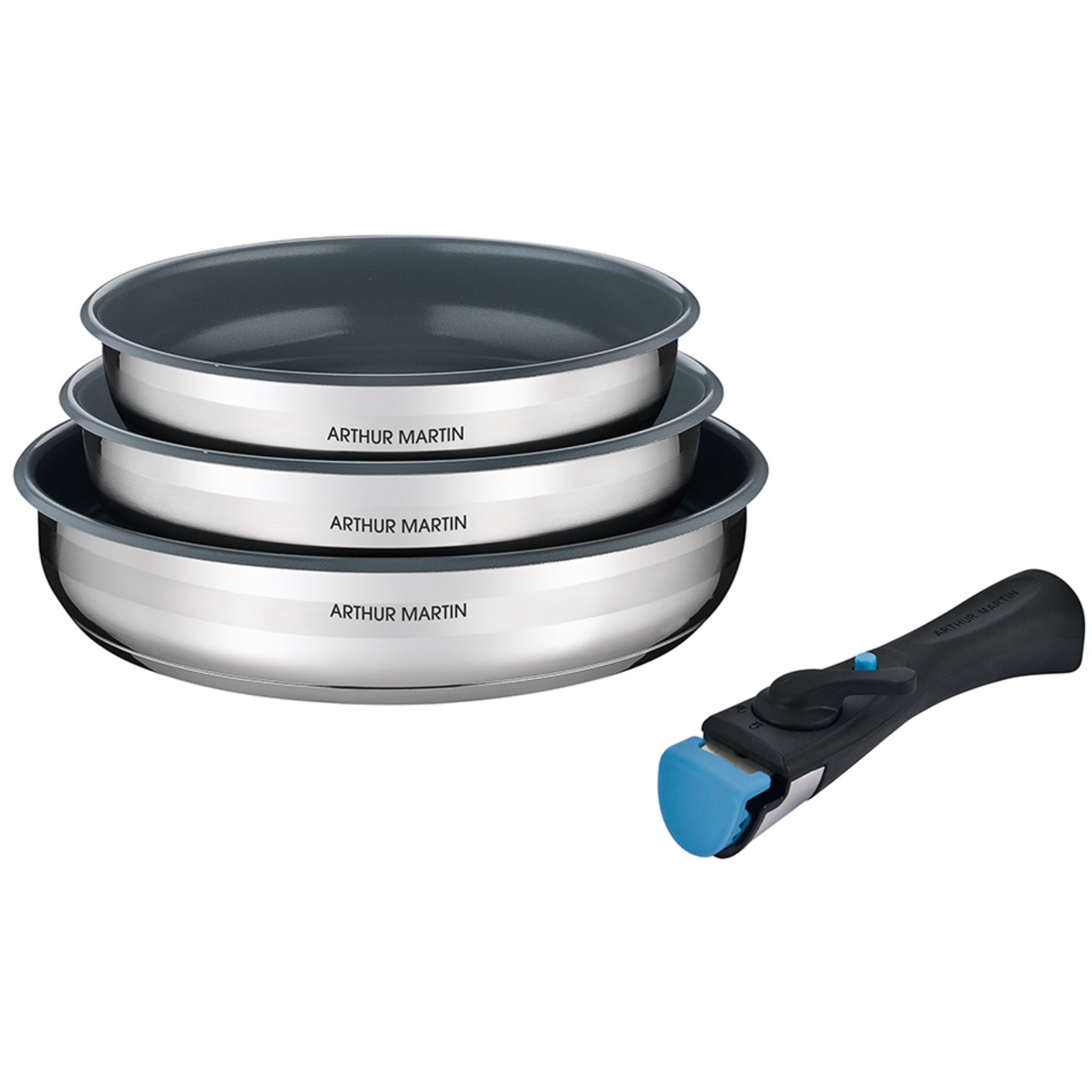 Set de 3 poêles induction amovible inox 20-24-26 cm